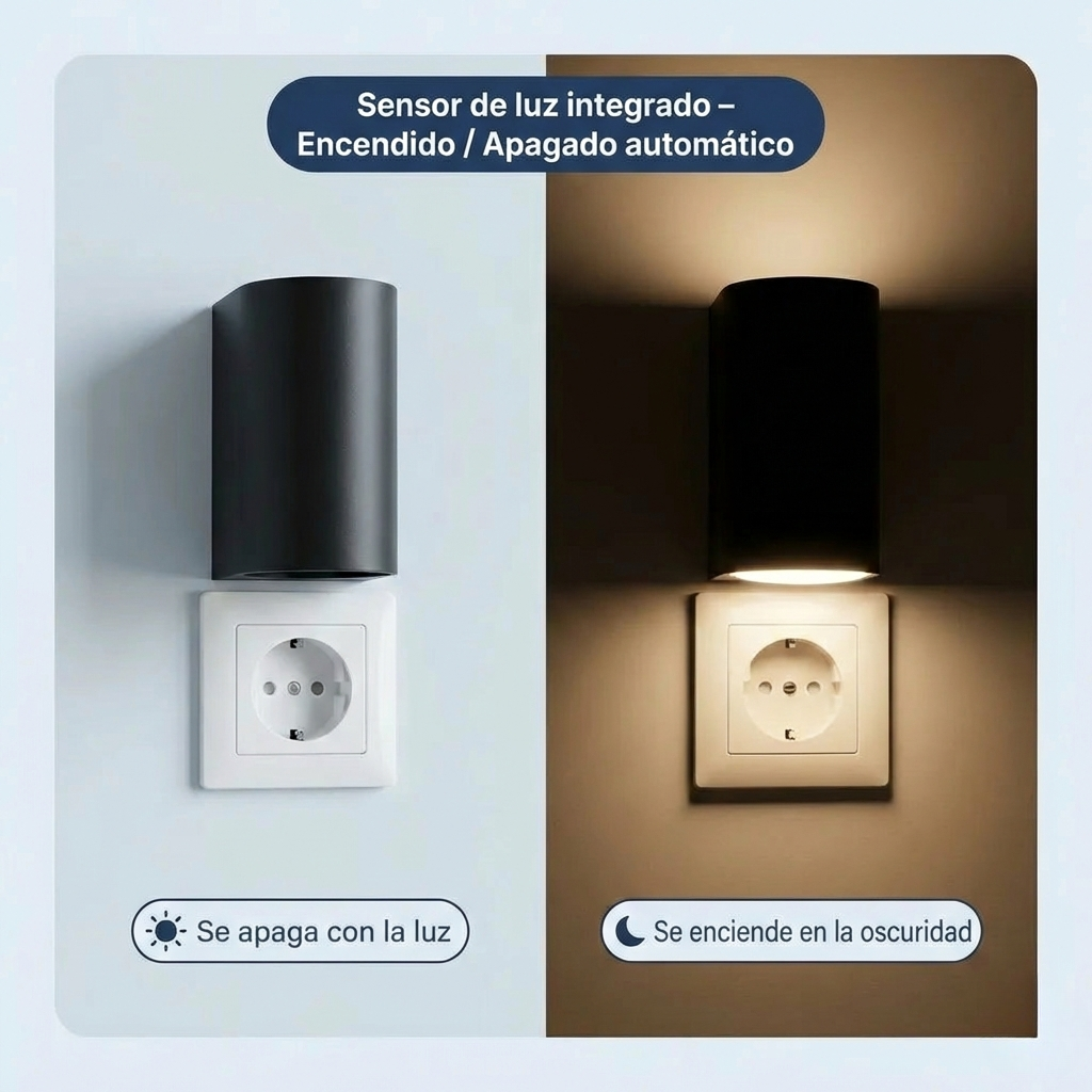 LumiGuard™ – Lámpara de pared con enchufe, sensor y intensidad regulable